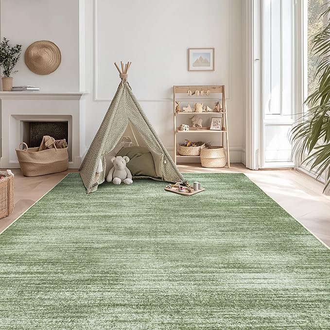 Abstract Neutral Area Rugs for Living Room Olive Green Nursery 5x8 Rug Non Slip - Image 2