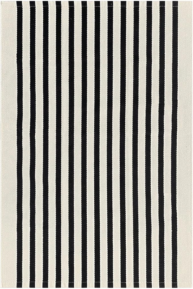 KOZYFLY Black and Beige Striped Porch Rug 2x3 Ft Small Area Rug Cotton Outdoor - Image 8