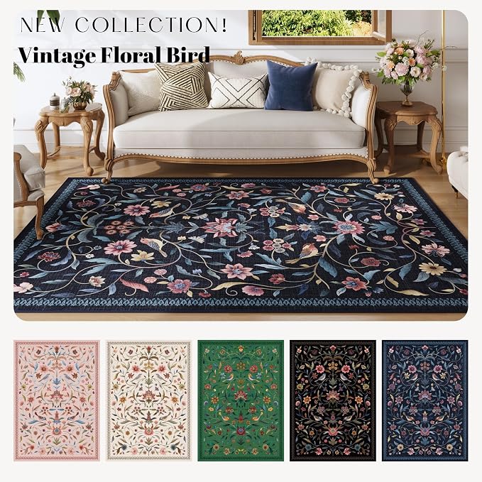 Vintage Medallion Floral 5x7 Area Rugs, Machine Washable Non-Slip, Low Pile - Image 8