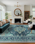 Area Rugs 10'x12' Washable Non-Slip, Floral Vintage Distress Print Pattern by RELEANY