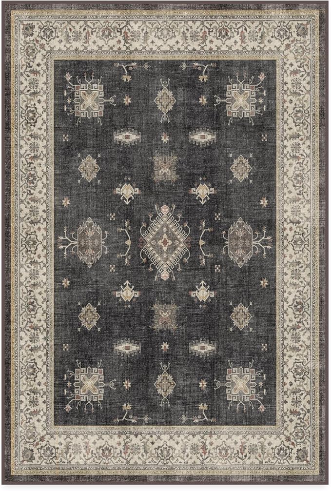 RUGGABLE Washable Vintage Area Rug – Verena Dark Wood 4x6, Stain-Resistant - Image 3