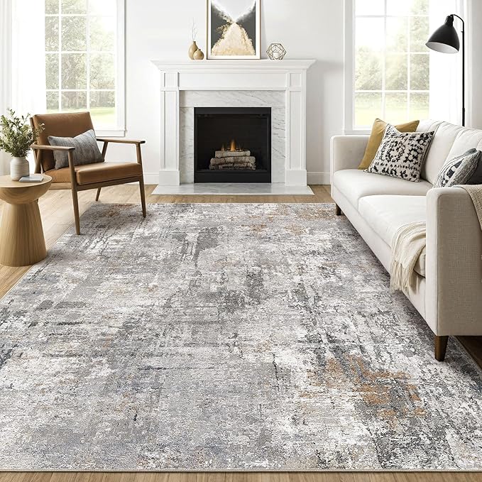 9x12 Area Rug Living Room: Washable Large Abstract Soft Stain Resistant Indoor by LOONGRUG