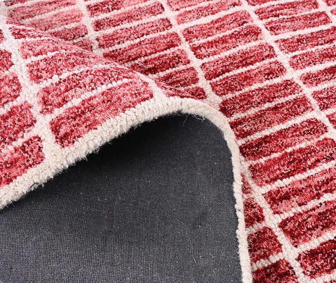 Hand-Tufted 100% Wool Area Rug – Unique Modern Geometric Grid Pattern, Soft - Image 5