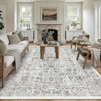 Black Area Rug 8x10 Machine Washable Large Vintage Living Room Distressed Non by PureCozy