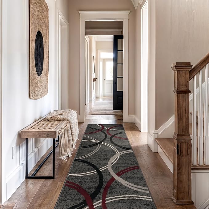 Rugshop Modern Wavy Circles Design Non-Shedding Runner Rug, Carpet - Image 8