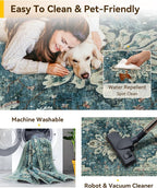 Area Rugs 2'6''x12' Washable Non-Slip, Floral Vintage Distress Print Pattern - Image 3