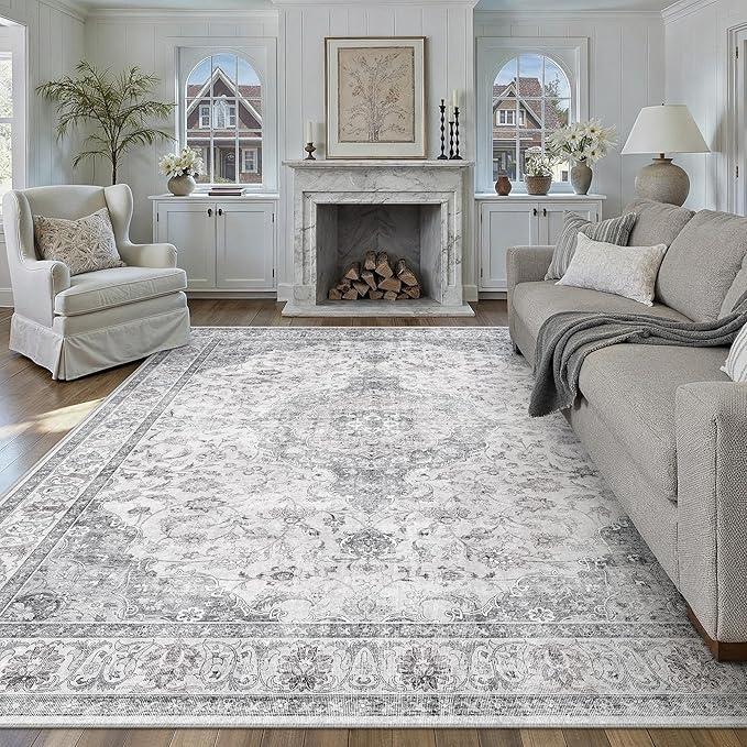 HUGEAR Area Rug 8x10 Vintage Grey Machine Washable Living Room Rugs Thin by HUGEAR