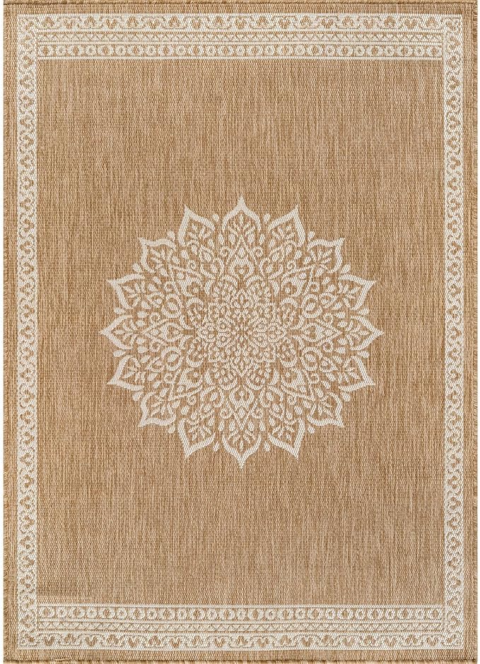 CAMILSON Outdoor Rug 6x9 Medallion Natural Modern Area Rugs - Image 2