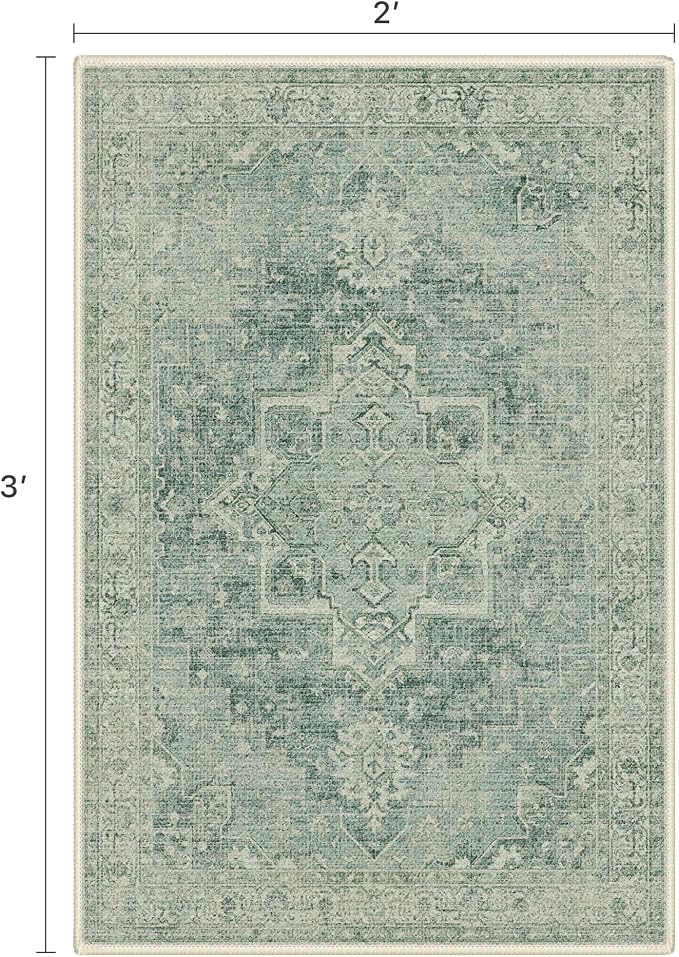 Area Rug 2x3 Doormat, Machine Washable Low Pile Vintage Rugs, Small Lightweight - Image 2