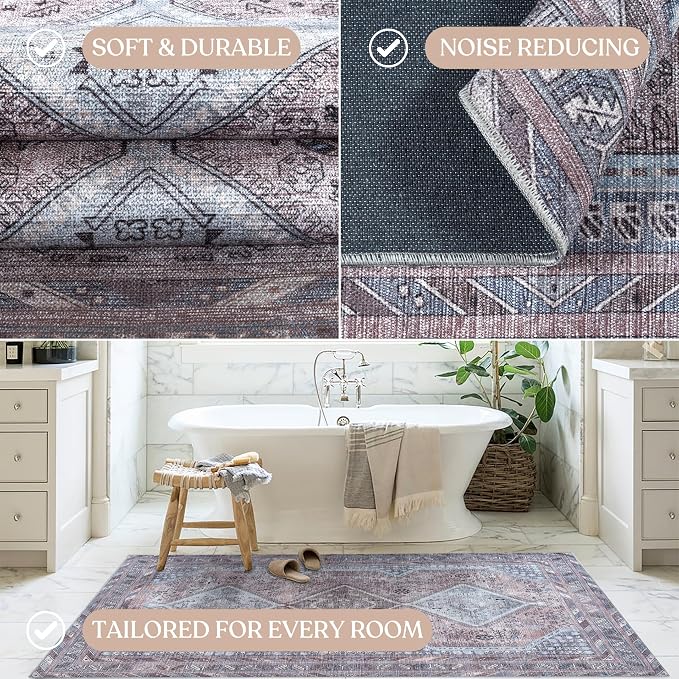 Washable Area Rug. Modern Farmhouse. Vintage. Turkish. Bohemian. Distressed. - Image 5
