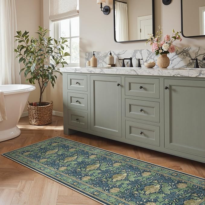 Bavni 2'6''x8 Runner Rug, Microfiber Washable Non-Slip Vintage Floral Rugs - Image 4