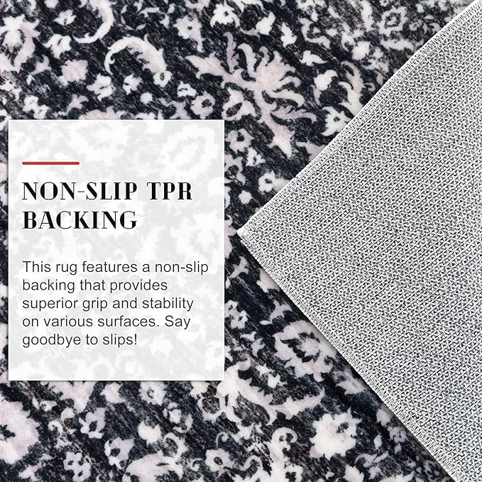 Vintage Floral 3x5 Rug, Thin Printed Faux Wool Low-Pile Kitchen Rugs Super Soft - Image 6