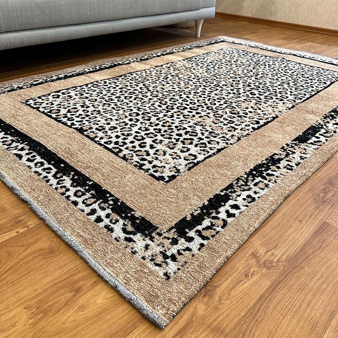 Alfa Rich 3x5 Leopard Beige Black Washable Area Rugs - Image 2
