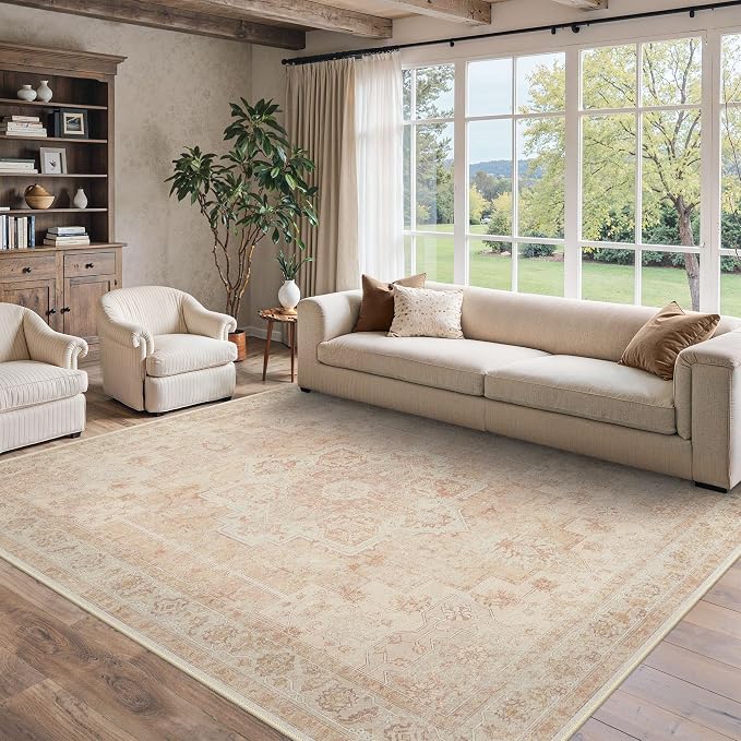 8x10 Area Rugs for Living Room, Machine Washable Non Slip Vintage Rugs by BESBLEE