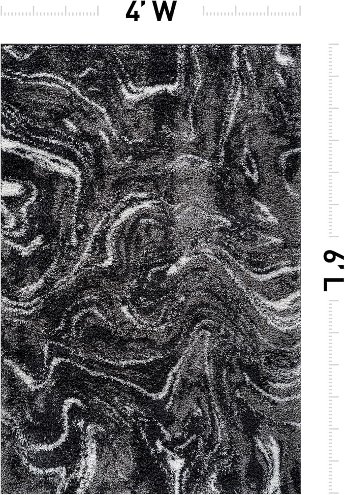 Rugshop Abstract Marble Shag Area Rug Anthracite Dark Gray 4' x 6' Ideal - Image 2