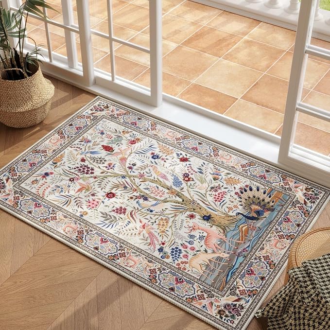 Rugcomf Indoor Door Mat 2x3 Rug Vibrant Tree of Life-Patterned Vintage Machine by Rugcomf