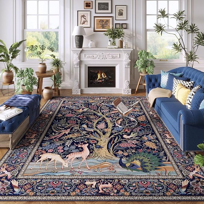 Rugcomf 8x10 Area Rugs Vibrant Tree of Life-Patterned Vintage Washable Area Rug by Rugcomf