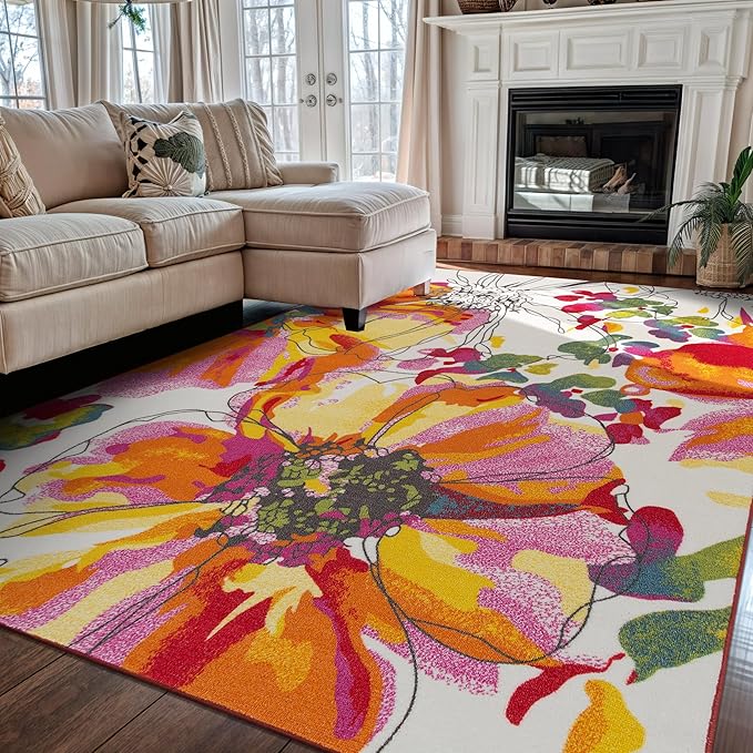 Rugshop Modern Bright Flowers Non-Slip Area Rug 5 X 7 Multi by Rugshop