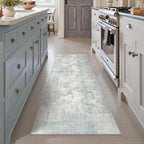 2x5 Washable Runner Rug Blue Cream Abstract Hallway Kitchen Throw Rug Neutral by WondRg