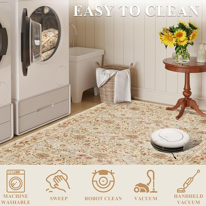 DUKINO 3x5 Area Rug, Vintage Floral Washable Rug - Image 5