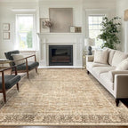 5x7 Beige Washable Rug for Living Room Large Vintage Distressed Bedroom Rug Low by Zeeinx