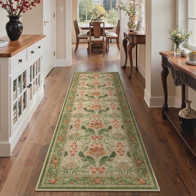 Bavni 2'6''x8 Runner Rug, Microfiber Washable Non-Slip Vintage Floral Rugs - Image 3