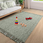 Collive Comfy Area Rug 4' x 6', Olive Green/Cream Woven Cotton Bedroom Rugs - Image 5