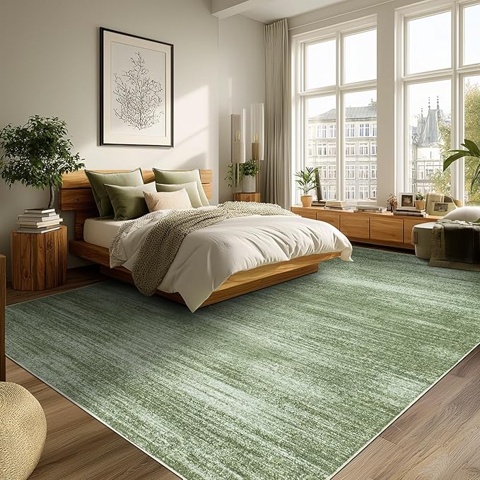 Abstract Neutral Area Rugs for Living Room Olive Green Nursery 5x8 Rug Non Slip - Image 9