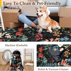 Black Area Rug 6x9 Floral Washable Living Room Kitchen Boho Carpet Non Slip Low - Image 4