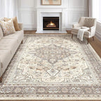 7x10 Area Rug Living Room: Washable Boho Large Neutral Vintage Soft Rugs Stain by LOONGRUG