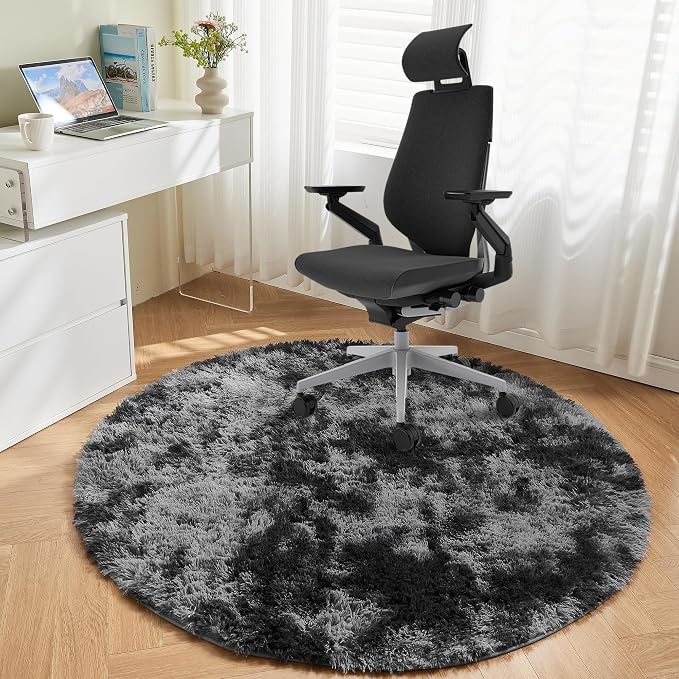 Andency Tie-Dyed Dark Grey Round Area Rug - Image 8