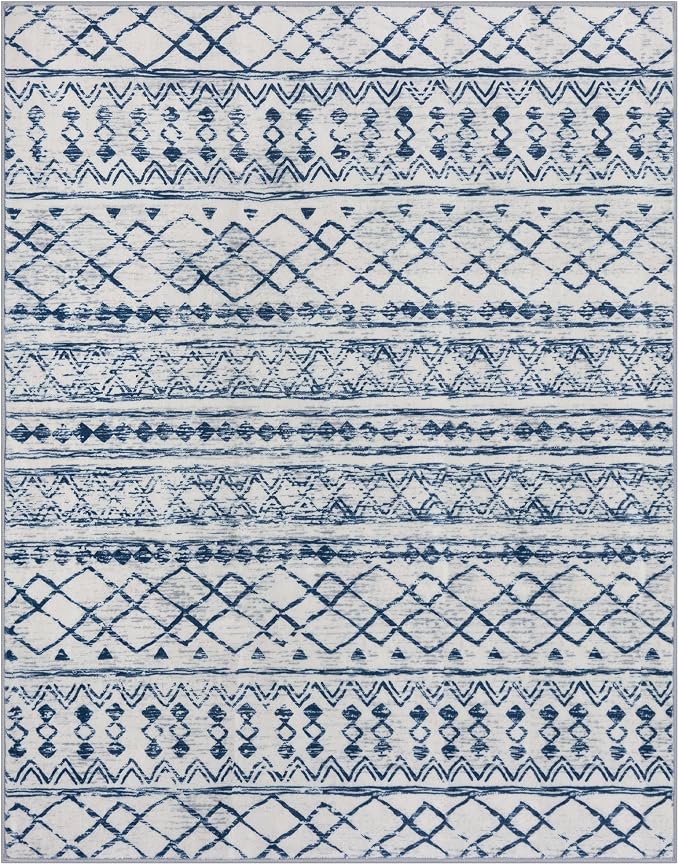KUTA Moroccan 8x10 Rugs for Living Room Blue White, Washable Boho Area Rug - Image 8