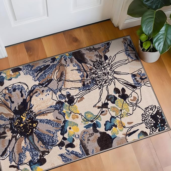Rugshop Cream Bright Flowers Non Slip Non-Shedding Soft Accent Rug - Image 9