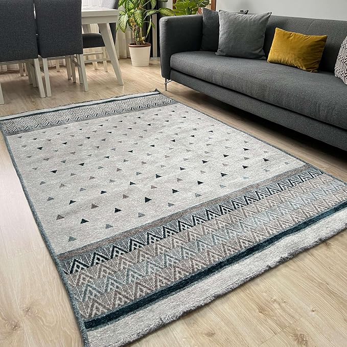 Alfa Rich 3x10 Blue Cream Off White Washable Area Rugs - Image 2