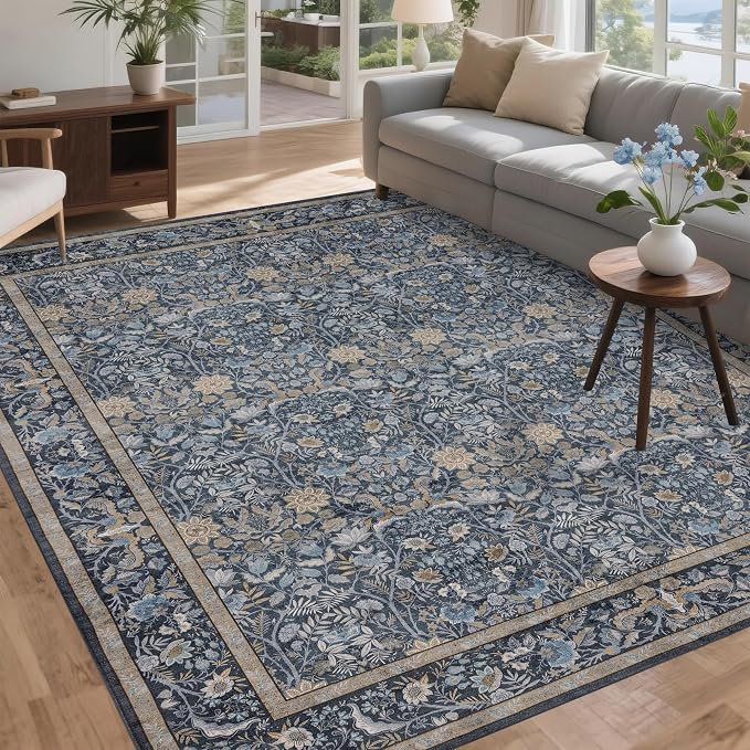 Washable Living Room Rug: 9x12 Boho Floral Soft Area Rug - Image 3