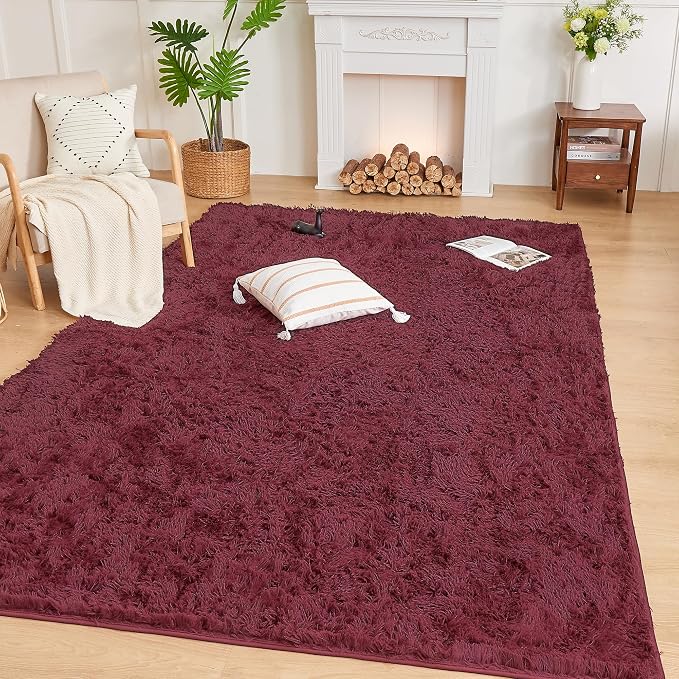 Andency 6x9 Area Rugs Burgundy, Large Shag Fluffy Soft Shaggy Rugs - Image 8