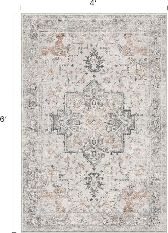 4x6 Area Rugs for Living Room, Machine Washable Low Pile Vintage Rugs, Non Slip - Image 2