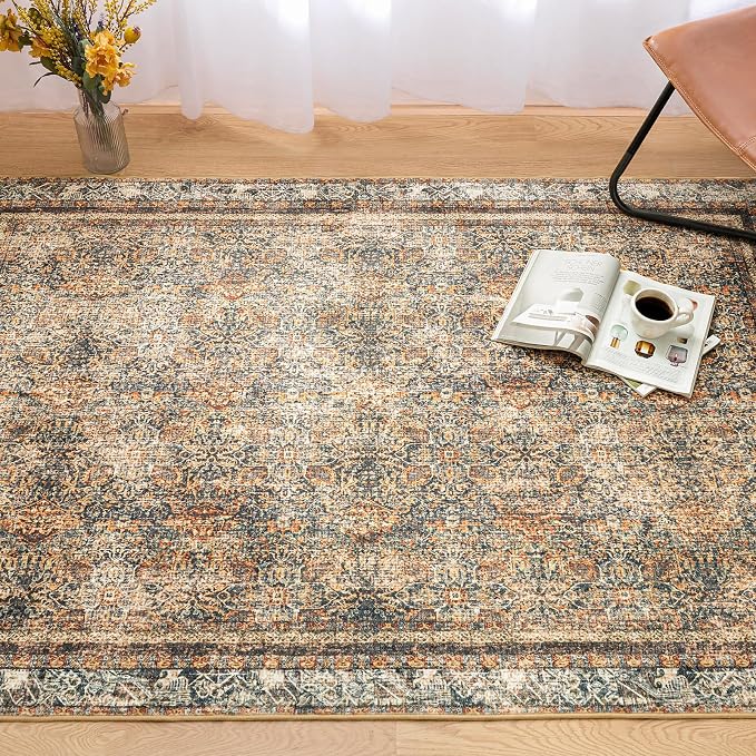 Phantoscope Washable Area Rug 4'x6' Non-Slip, Vintage Neutral Rugs - Image 6