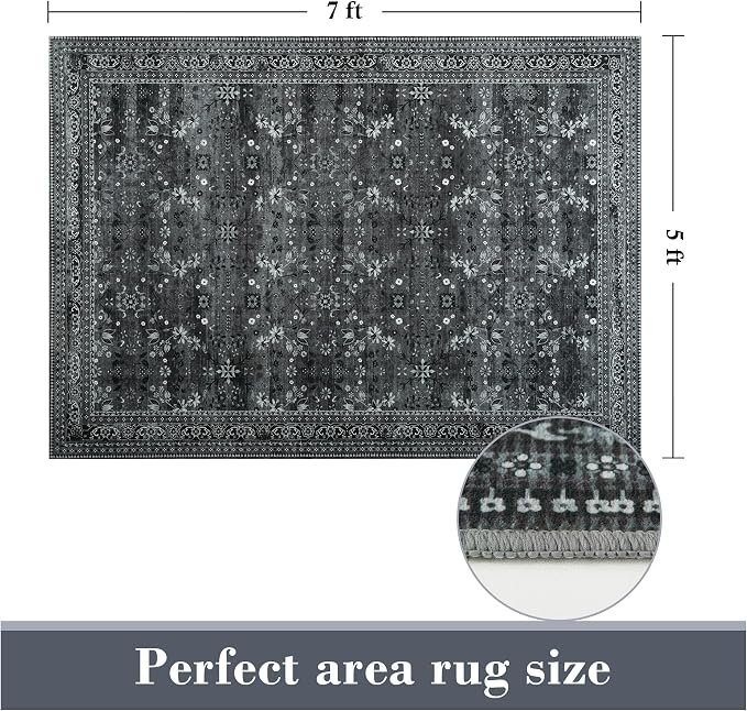 5x7 Machine Washable Area Rug for Living Room Bedroom, Vintage Kitchen Rugs Non - Image 2