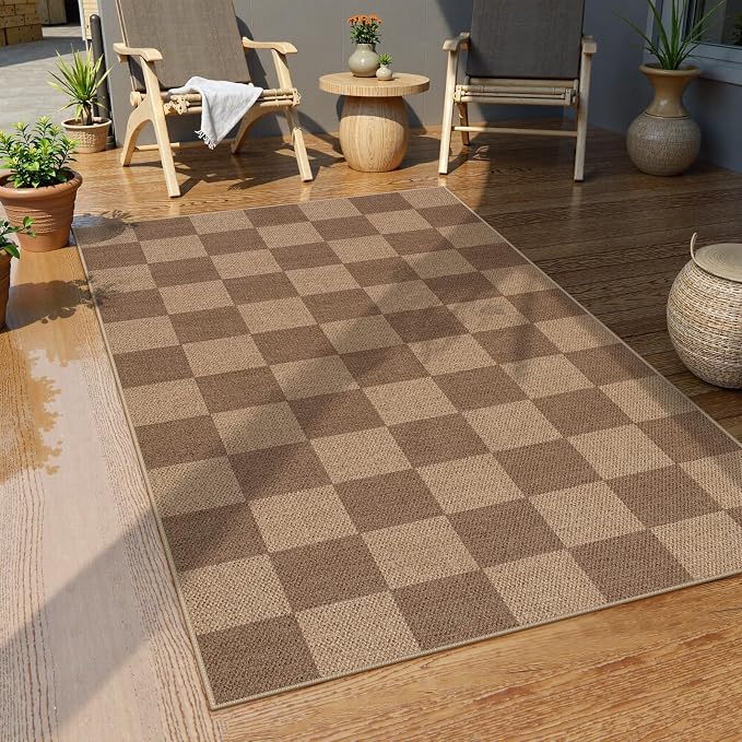 Lahome Checkered Easy Jute Entryway Rug, Washable Rugs 3x5 - Image 3