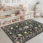 Black Rug Bow Floral Rug 3x5, Washable Boho Area Rugs Non Slip Low Pile Carpet - Image 2