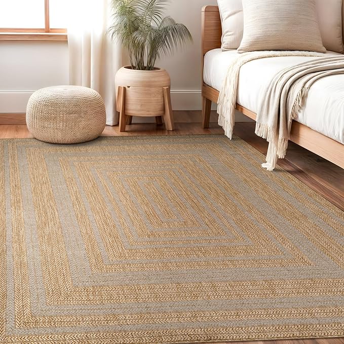 Beverly Rug Easy Jute Framed Border Rug 6x9 Washable Durable Indoor Outdoor - Image 9