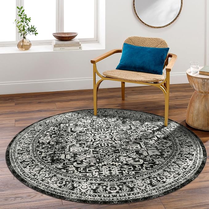 vivorug Round Rug 6ft Vintage-Inspired Round Area Rug Non-Slip Indoor Carpet - Image 4