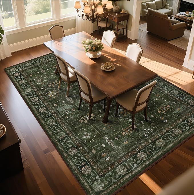 4x6 Area Rug for Bedroom Machine Washable, Non Slip Vintage Floral Kitchen Rugs - Image 4