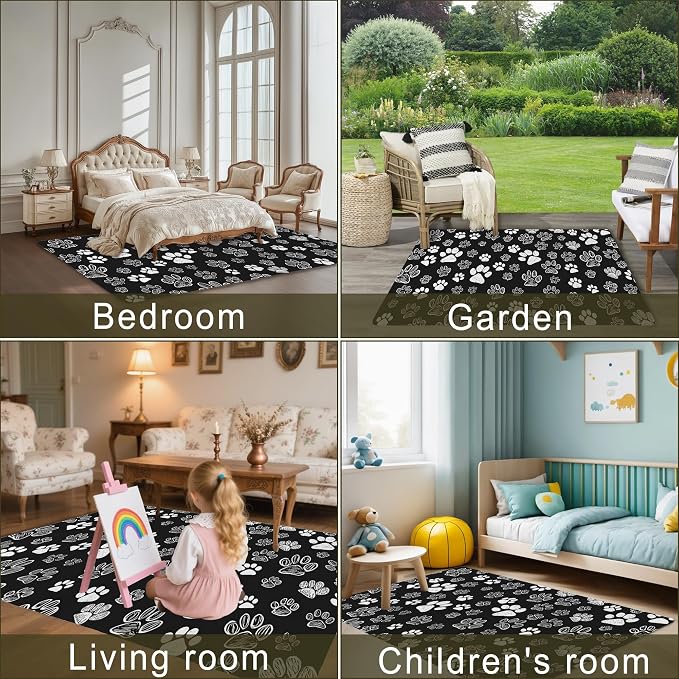 Cat Paws Black Area Rug for Living Room, Non-Slip Backing Low Pile Modern - Image 4