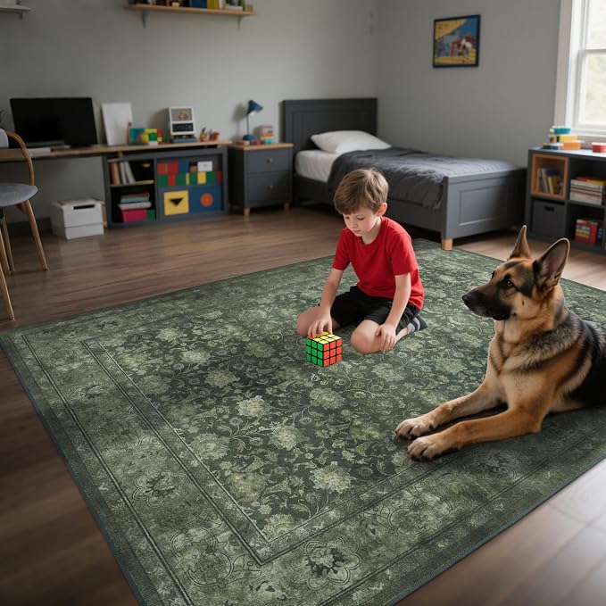 Large 8x10 Washable Area Rug for Living Room, Non Slip Vintage Traditional Rugs - Image 7