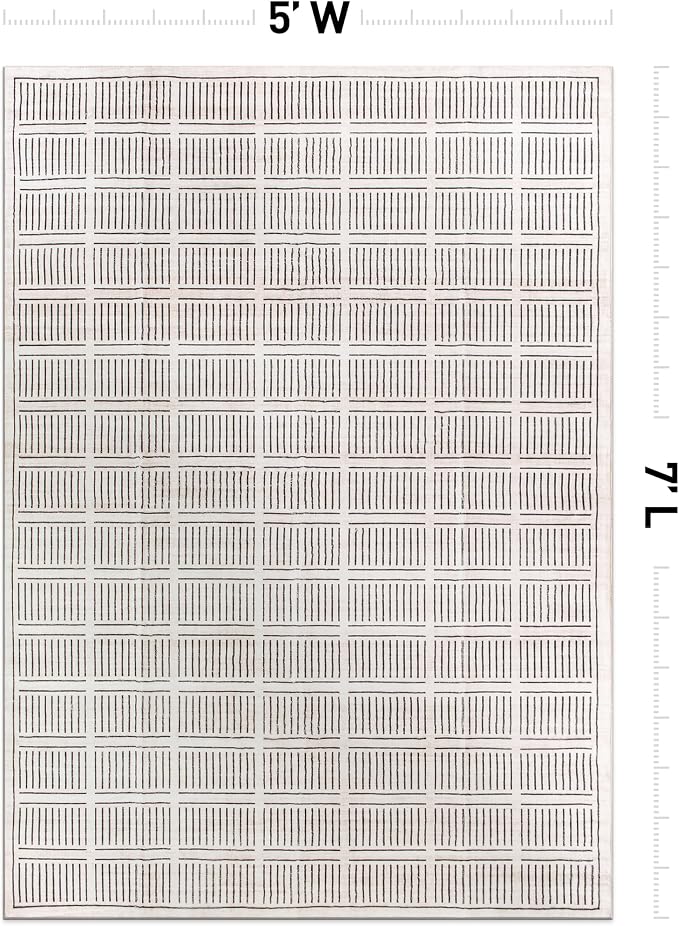Rugshop Bohemian Stripe Lines Washable Non Slip Area Rug 5' x 7' Ivory - Image 2