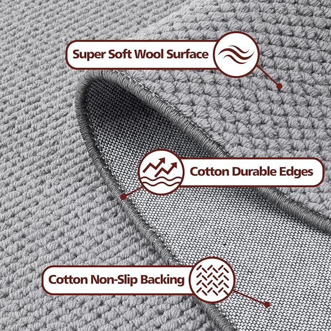 ANSSO 5x7 Wool Rugs for Living Room, 80% Merino Wool and 20% Cotton Soft Tufted - Image 4
