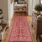 Christmas Runner Rug 2x6 Red Washable Hallway Carpet Retro Floral Holiday - Image 4
