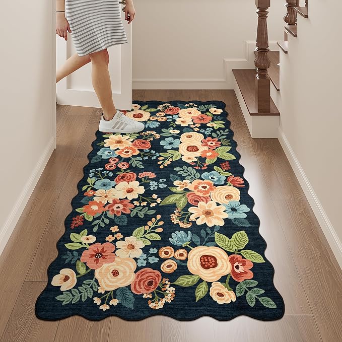 DUKINO 2x4 Washable Runner Rugs, Non Slip Floral Print Entryway Rug - Image 3